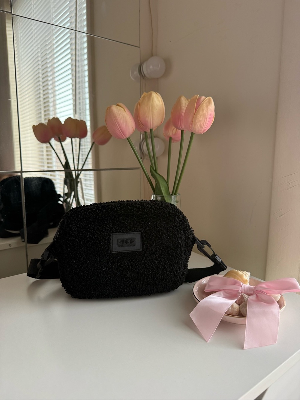 PINK Victoria's Secret Black Sherpa Crossbody Bag